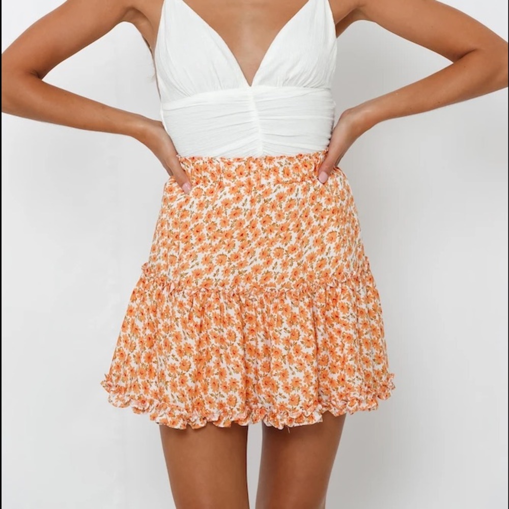 Orange Floral Skirt